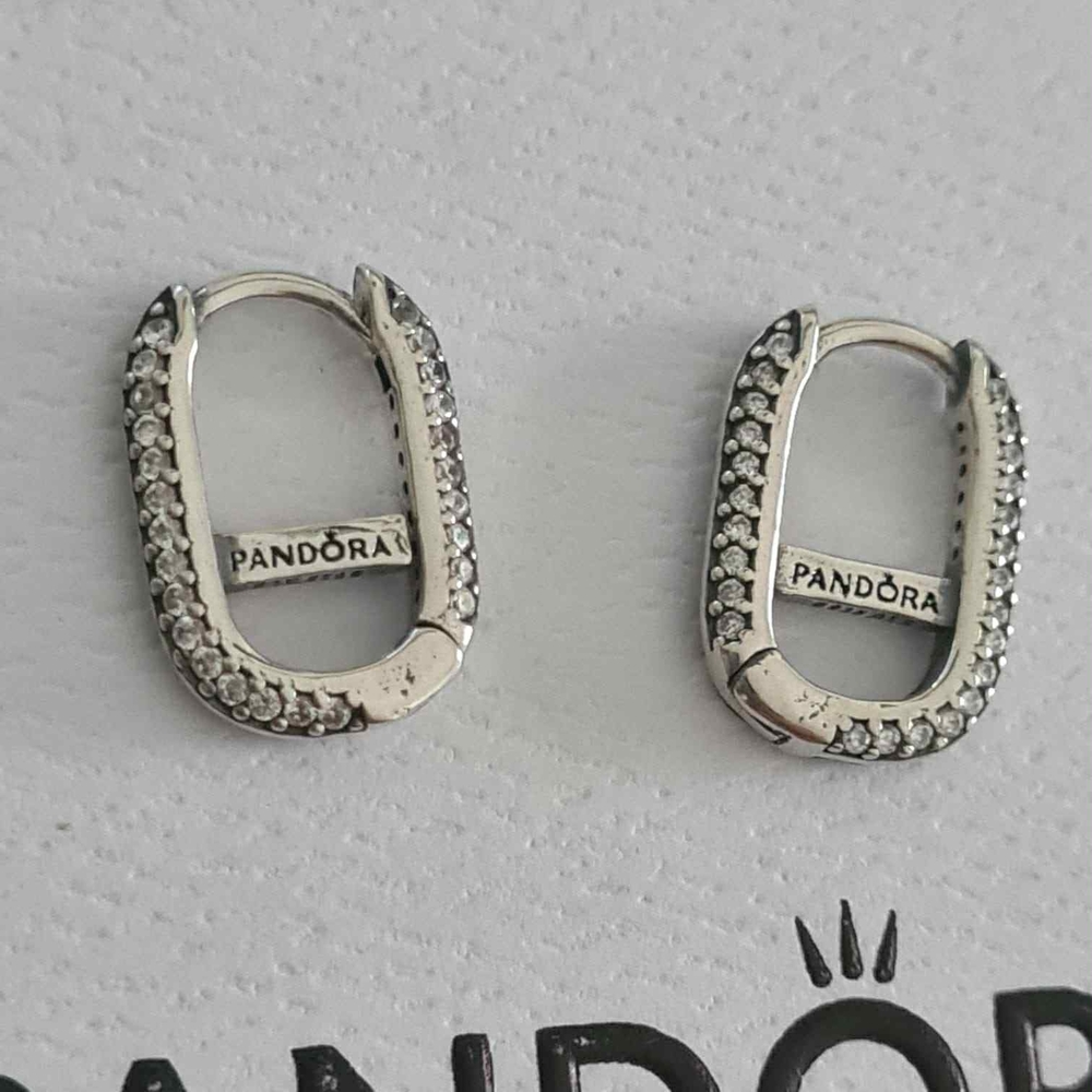 Pandora Silver and Crystal Hoop Earrings